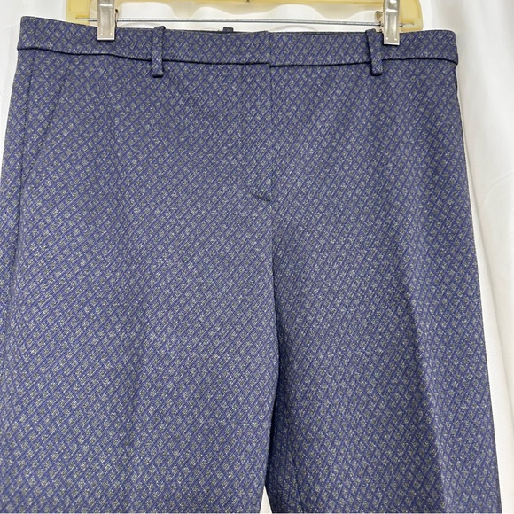 Theory Tailored Diamond Print Trellis Knit Trouser Pants Navy Heather Grey sz 10 - Picture 6 of 9